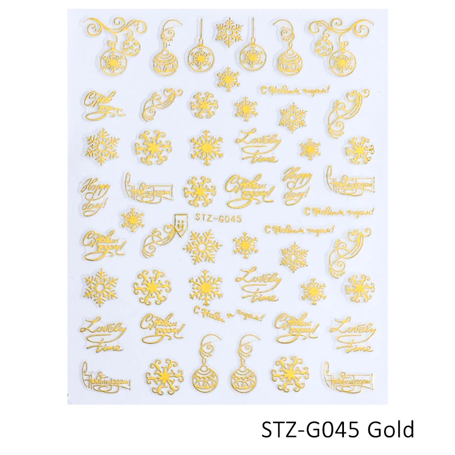 STZ-G045 Gold 1 шт. красное золото ползунки 3D рождественские наклейки для ногтей со снежинками и рисунком оленя Олени Санта-Клауса с буквенным принтом Манишки зимние нейл-арта украшения SASTZG041-049 - Цвет: STZ-G045 Gold