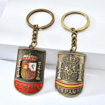 

España character letter keychain spain national emblem emboss metal pattern zinc alloy souvenir key ring
