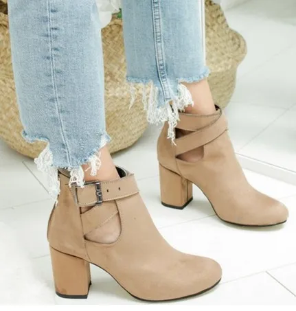 khaki 4 PUIMENTIUA/модные ботинки; женские ботинки с заклепками в европейском стиле; ботинки на высоком каблуке; сезон осень-зима; коллекция года; женская обувь - Цвет: khaki 4