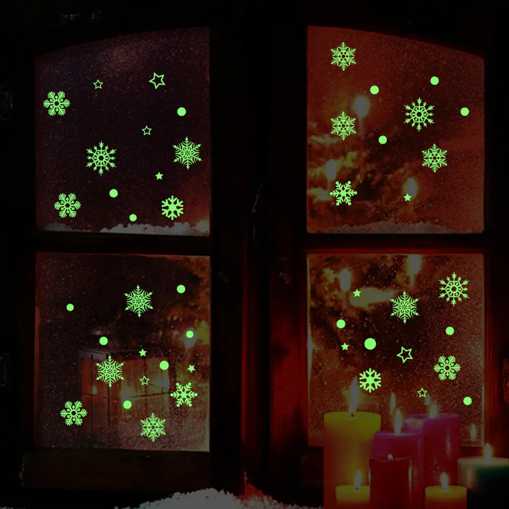 Christmas Stickers Merry Christmas Kerst Christmass Nowflake Luminous Removable Wall Window Stickers Art Decals Home Shop#37