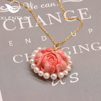 

XlentAg Coral Flowers Natural Freshwater Pearls Custom Necklaces Egirl Goth Engagement Kingdom Hearts Luxury Boho Jewelry GN0142