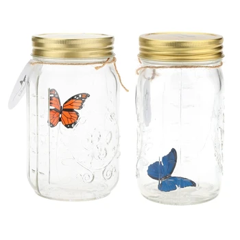 

2x Romantic Glass LED Lamp Butterfly Jar Valentine Children Gift Decoration Blue & Orange
