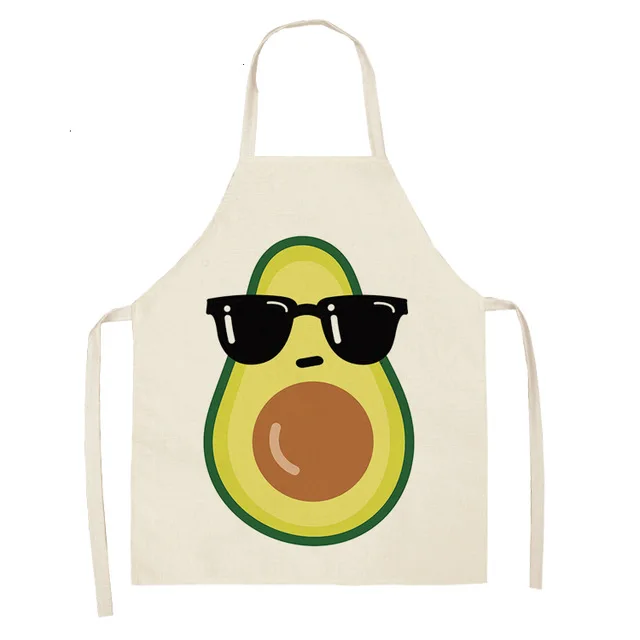 1PCS Cotton Linen Apron Avocado Printed Kitchen Women Baking Waist Bib Home Cooking Brief Sleeveless Pinafore WQCN34