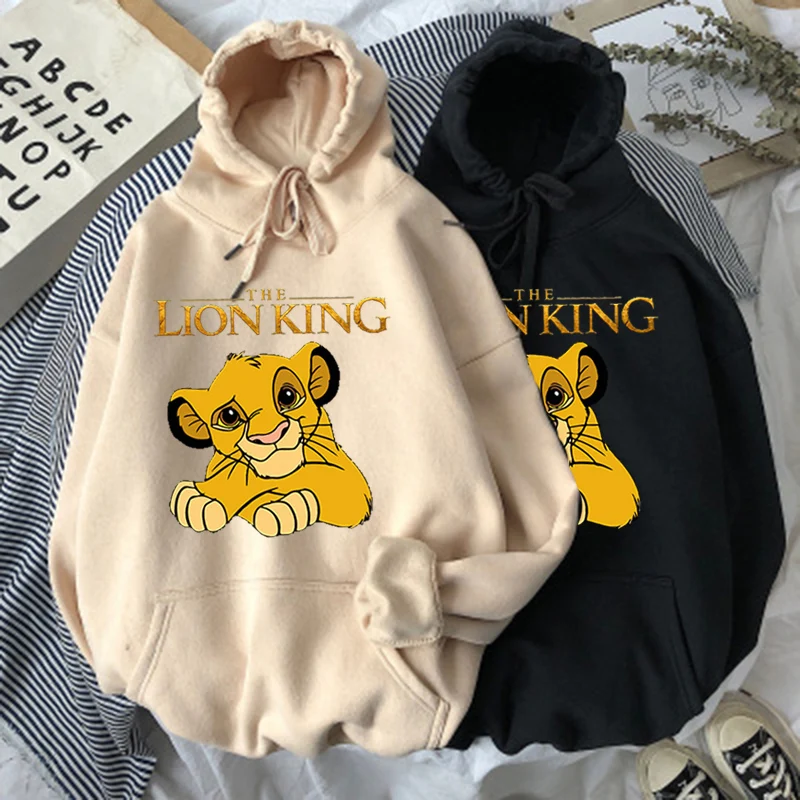Sudadera con capucha de gran tamaño de Disney para mujer, chándal de invierno de El Rey León de dibujos animados Harajuku, Tops gruesos de manga larga con capucha