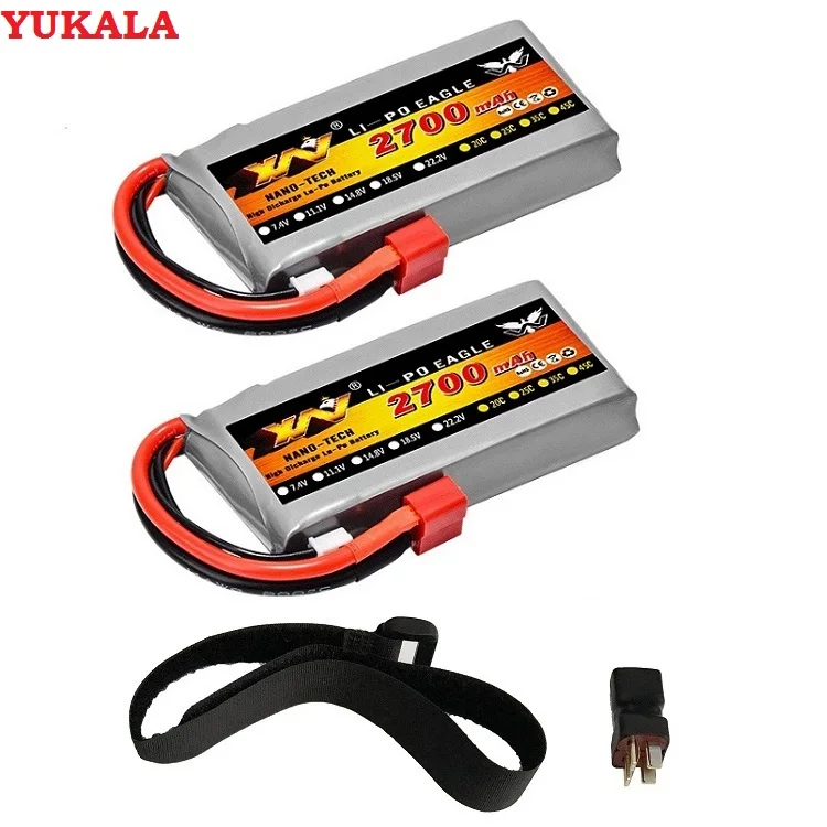 YUKALA 7,4 V 2700mAh RC Lipo батарея 2s 40C Max 60C для Wltoys 12428 12423 RC автомобиль feiyue 03 Q39 обновленные части батареи 2 шт