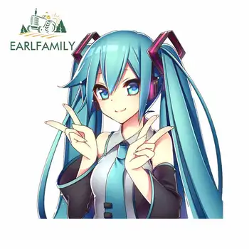 

EARLFAMILY 13cm x 12.7cm for Hatsune Miku Victory Sign Waterproof Cartoon Car Stickers Anime Surfboard Personality Windows Decal