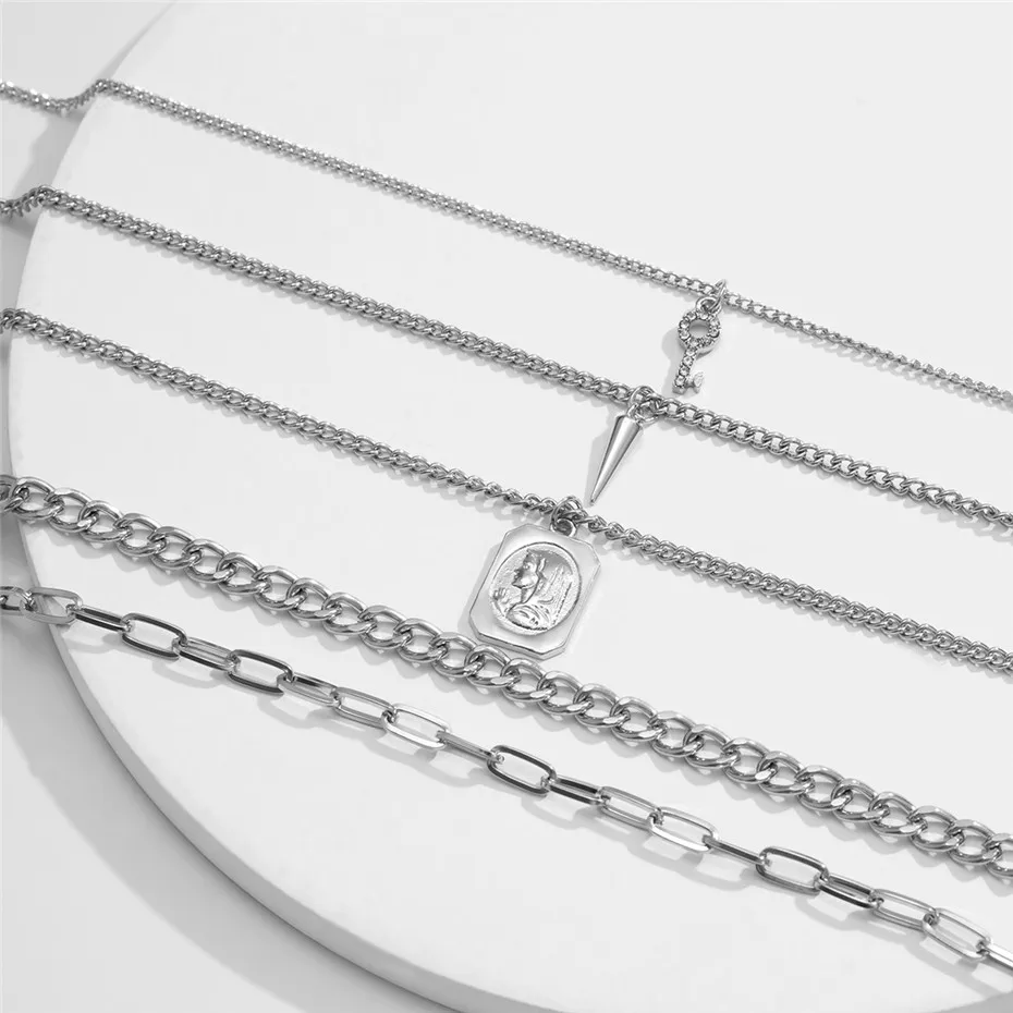 Salircon Punk Multilayer Chains Chunky Necklace Set Goth Spike