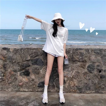 

NEW 2020 new fashion women loose casual Joker cotton solid color loose