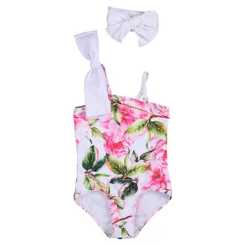 

2Pcs Baby Girl one piece Swimsuit Floral Leopard Ruffle Swimwear Bikini Sunsuit Summer Bathing Suits Beachwear