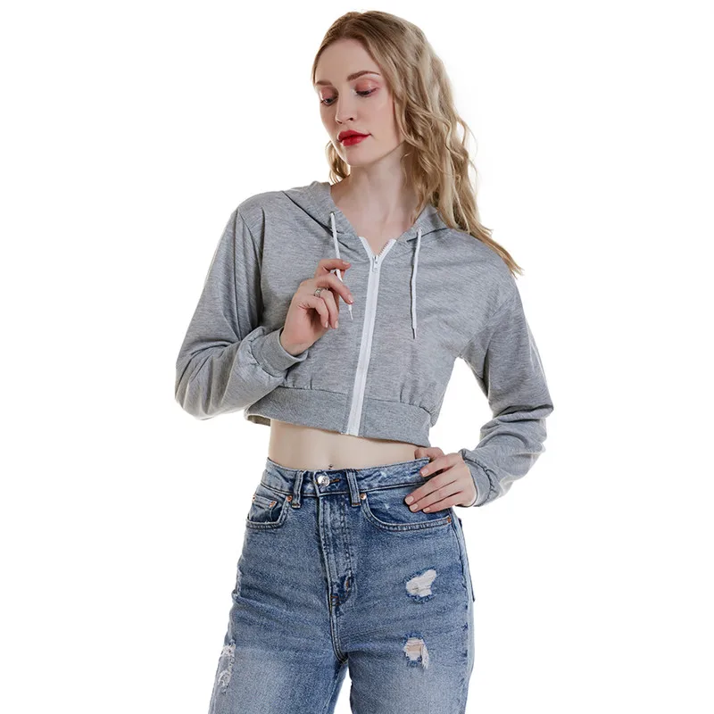 Women Hoodies Sweatshirts Women Casual Long Sleeve Zipper Crop Top Shirt Hooded Sweatshirt Fashion Sweatshirt Women Hoodies