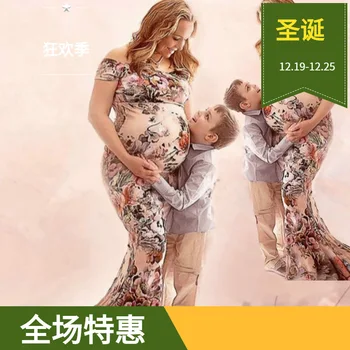 

Short Skirt with Printed Short Sleeves for Pregnant Women Stretch Shoulderless and Tail Loose Maternity Dress