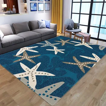 

Blue Starfish Leaves Anchor Sea Rugs Area Rugs Carpet Floor Bedroom Doormat Non-slip Mat Living Room