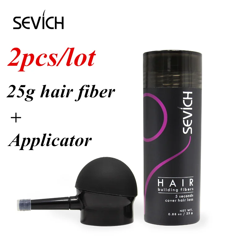 Sevich 2 шт./лот, 10 цветов, набор волокон для наращивания волос, продукт для выпадения волос, кератиновые порошки, лечение роста волос с аппликатором