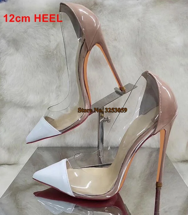 12cm heel as picture ALMUDENA/Настоящая фотография; стоимость; туфли-лодочки на каблуке-шпильке; Черная лакированная кожа; прозрачный ПВХ; Лоскутные модельные туфли; туфли-лодочки с острым носком - Цвет: 12cm heel as picture