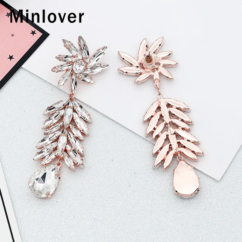 Minlover Marquise хрустальные розовые золотые цвета свадебные Висячие серьги для женщин tadrop длинные висячие серьги Модные ювелирные изделия MEH1677
