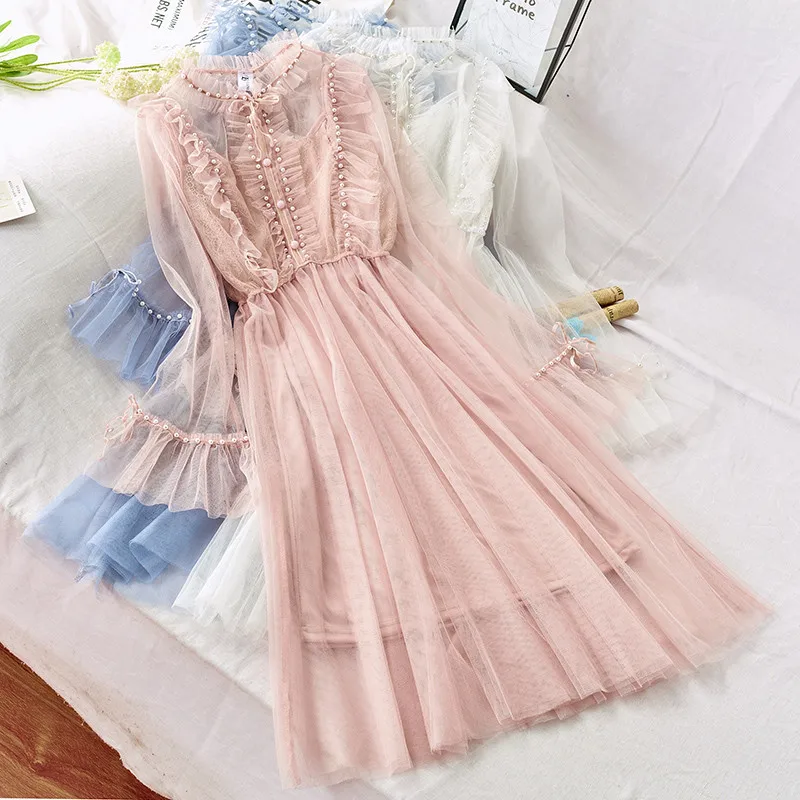 Новинка Осеннее длинное плиссированное платье из двух частей женское милое