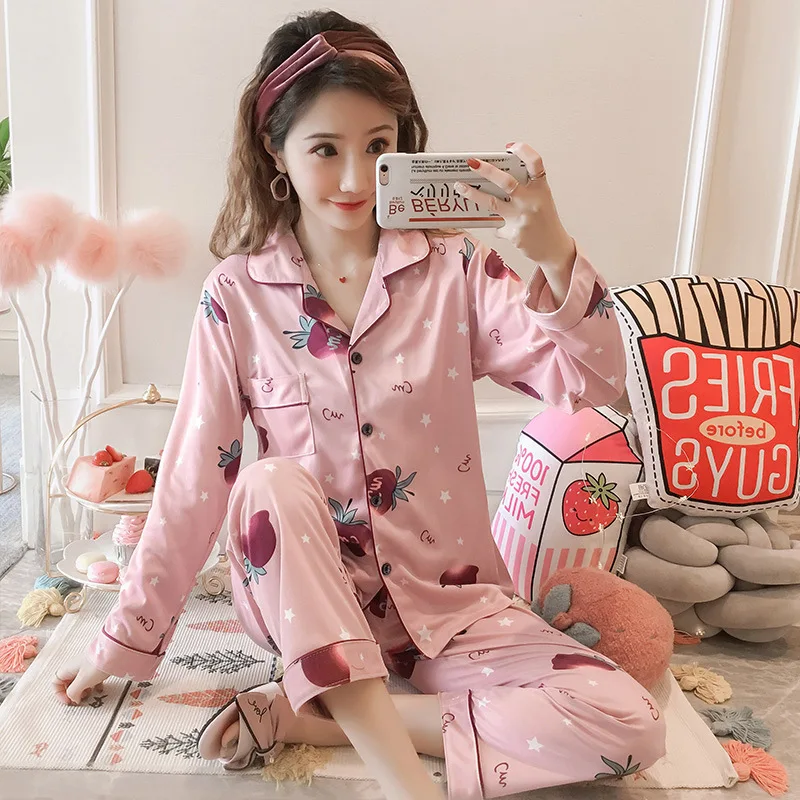 

Autumn Pajamas Women's Korean-style Cute Cardigan Long Sleeve Tracksuit Loose-Fit Set M-XXL Original Photo Shoot