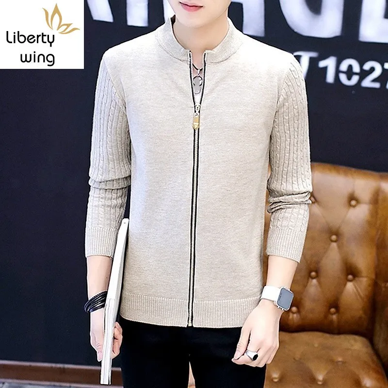 

Fashion Striped Knitted Jacket Men College Style Slim Casual Cardigan Stand Collar Male Spring Sweater Bomber Outerwear