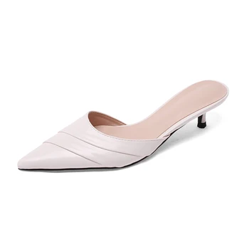 

4cm thin heels shoes woman slippers Genuine leather slingbacks shoes woman Mules Slipper ladies summer Shoes woman