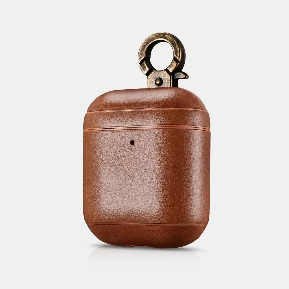 ICARER для Apple AirPods винтажный из натуральной кожи Защитная сумка-чехол для наушники для iPhone Cover w/светодиодный индикатор отверстие w/металлический крючок