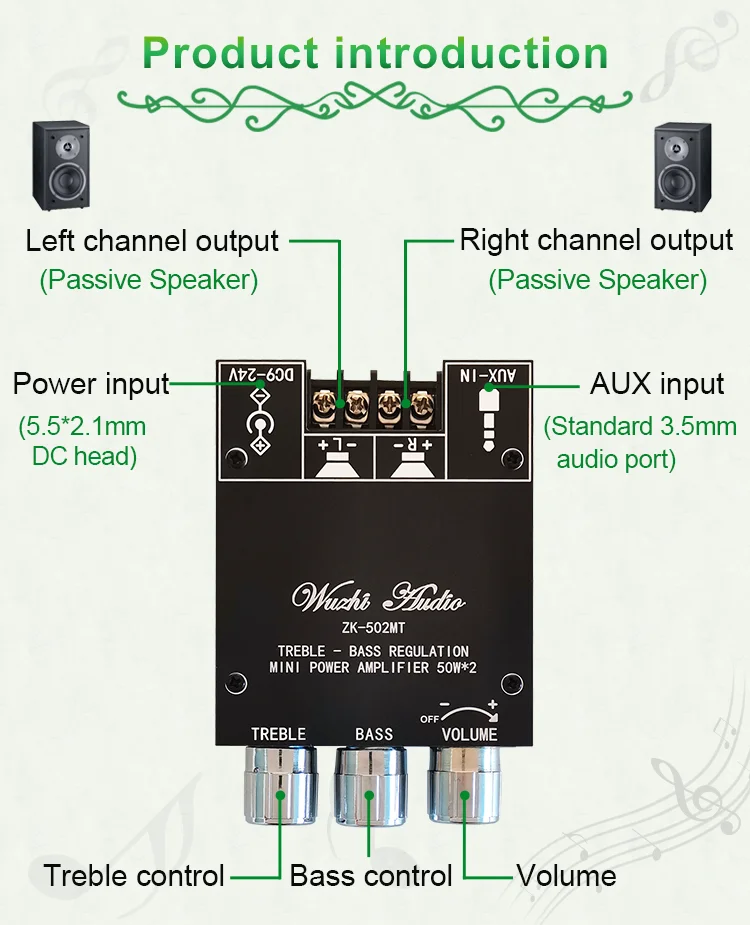 ZK-502MT/ ZK-5022*50W Bluetooth 5.0 Subwoofer Amplifier Board 2.0