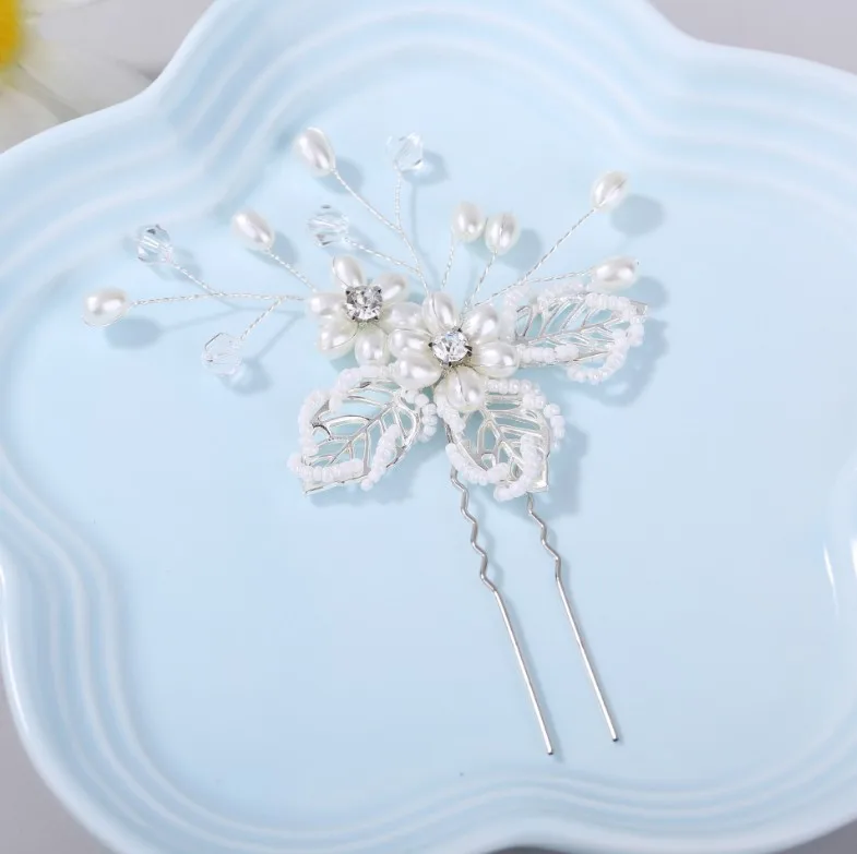 Хрустальные жемчужные заколки для волос в форме листа Диадемы Ювелирные изделия