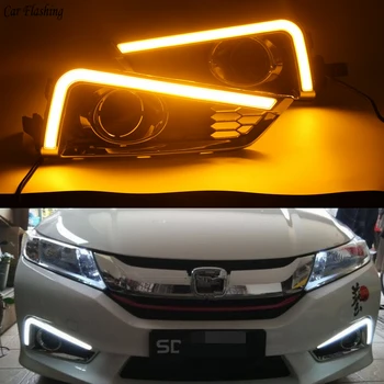 

Car flahsing 2pcs Car LED DRL Daytime Running Light With Yellow Turning Function yellow car styling For Honda City 2015 2016