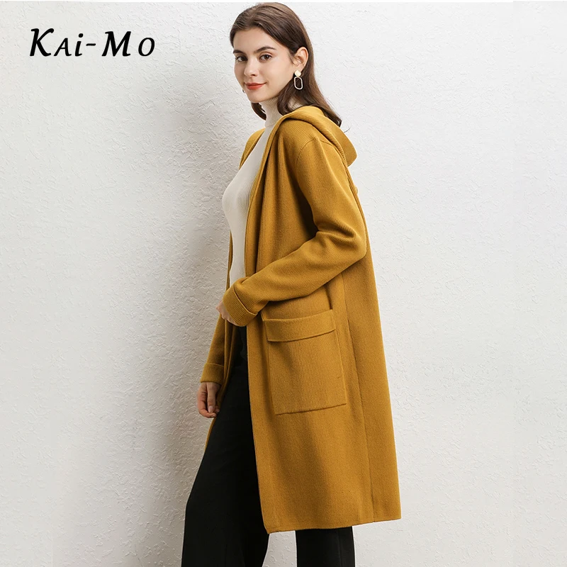 KAI-MO, зимнее вязаное пальто для женщин, Свободный вязаный кардиган, шерстяной свитер, негабаритный мягкий высококачественный кардиган, пальто