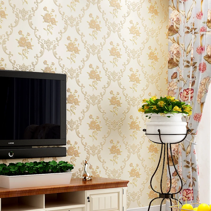 Retro American Flower Pastoral Non-woven Thickened Wallpaper 3D Warm Bedroom Dormitory Living Room TV Background Wall Paper