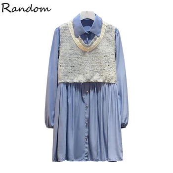 

2020 Fall Shirt Dress Suit Women Duffle Vest Top and Long Sleeve Dress 2 Piece Matching Set Large Plus Size Loose Blouse Outfit