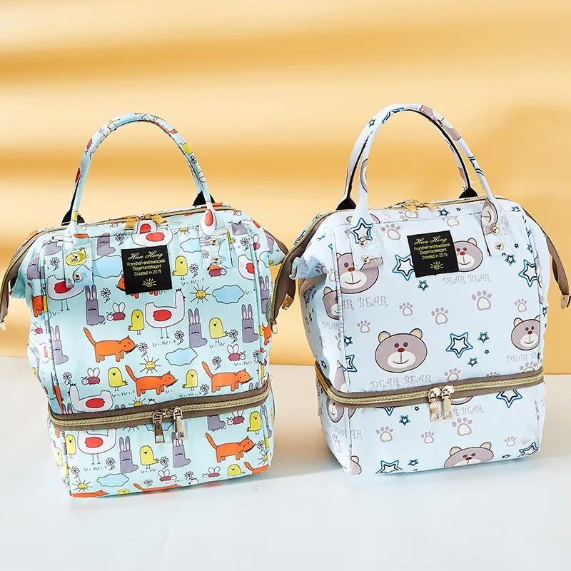 

Multi-functional Baby Diaper Backpack Various Oxford Cloth Material Cartoon Floral Pattern Large Capacity Outdoor Nappy Bag
