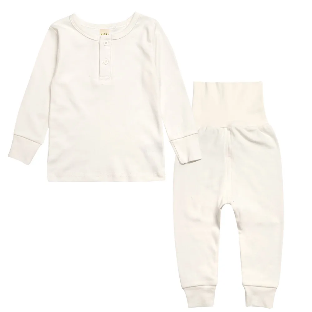 Комплект детского термобелья; зимняя одежда для младенцев; детская хлопковая Домашняя одежда с длинными рукавами; пижамы; одежда для сна для маленьких мальчиков и девочек; одежда для сна - Цвет: Cream-Coloured