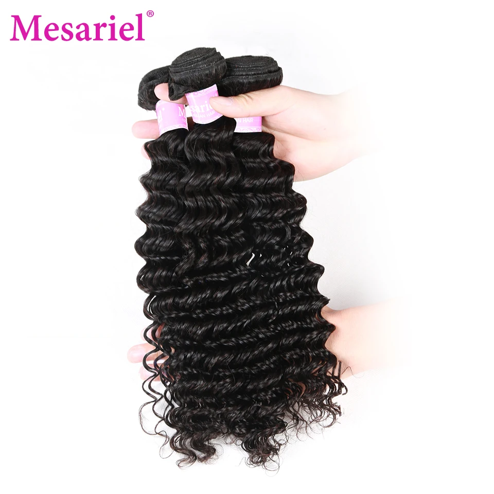  Mesariel Deep Wave Bundles With Closure 4Pcs/lot Non Remy Brazilian Hair Weave Bundles Human Hair 3