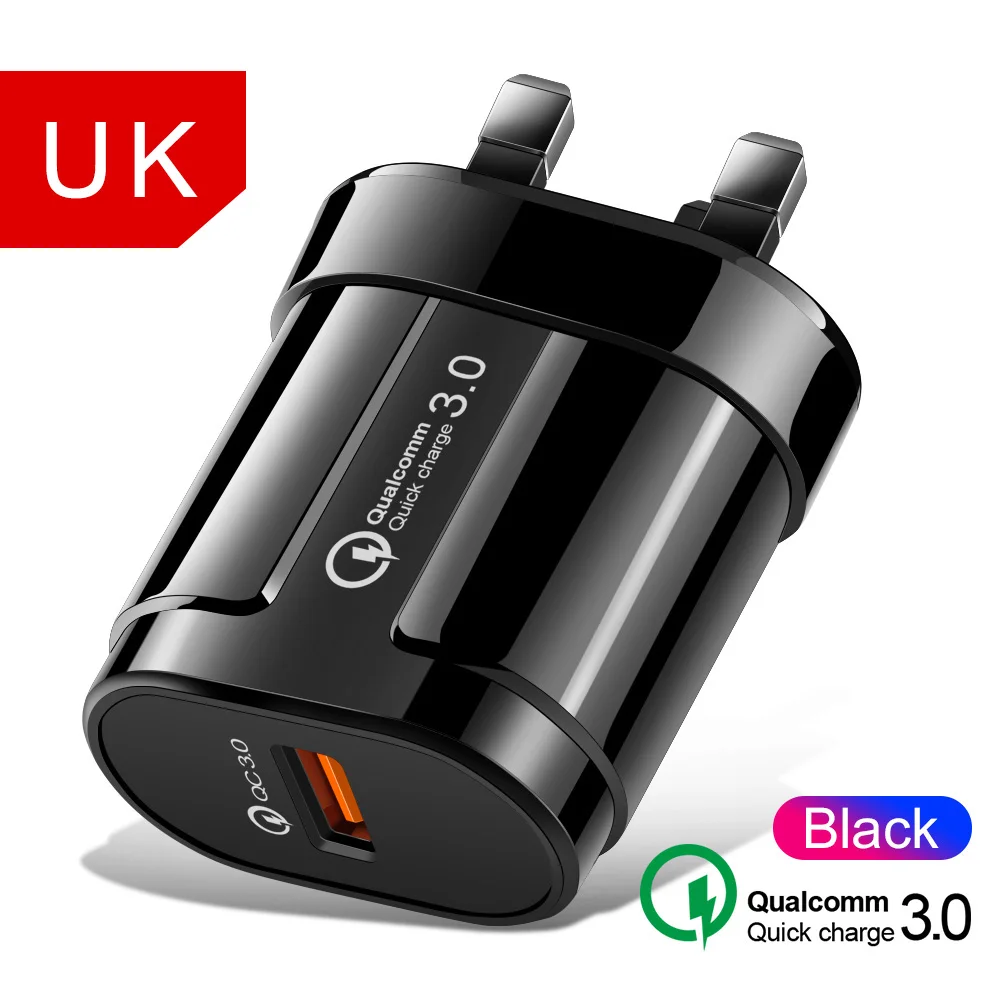 Quick Charge 3.0 USB Charger Fast Charging Portable Mobile Phone Charger For iPhone Samsung Xiaomi Huawei QC 3.0 Charger Adapter - Тип штекера: Black UK Charger