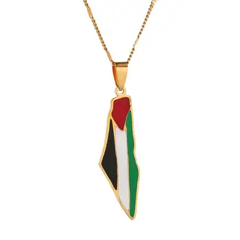 

Stainless Steel Israel Palestine Map Pendant Necklace Enamel Jewish Trendy Israel Map Jewelry