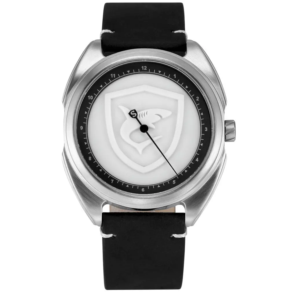 

Collared Carpet Shark Sport Watch 3D White Logo One Simple Hour Hand Design Leather Strap Quartz Men Watches Reloj Hombre /SH575