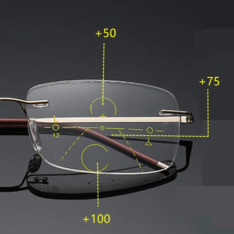 Прогрессивные Мультифокальные очки для чтения, мужские анти-синий светильник, очки для дальнозоркости, женские очки без оправы, сплав, без оправы, высокое качество, Gafas