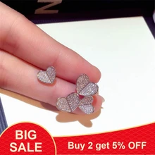 Серьги-гвоздики в форме сердца, ааааа, Настоящее серебро 925 пробы, свадебные серьги-гвоздики для женщин, Свадебные вечерние ювелирные изделия