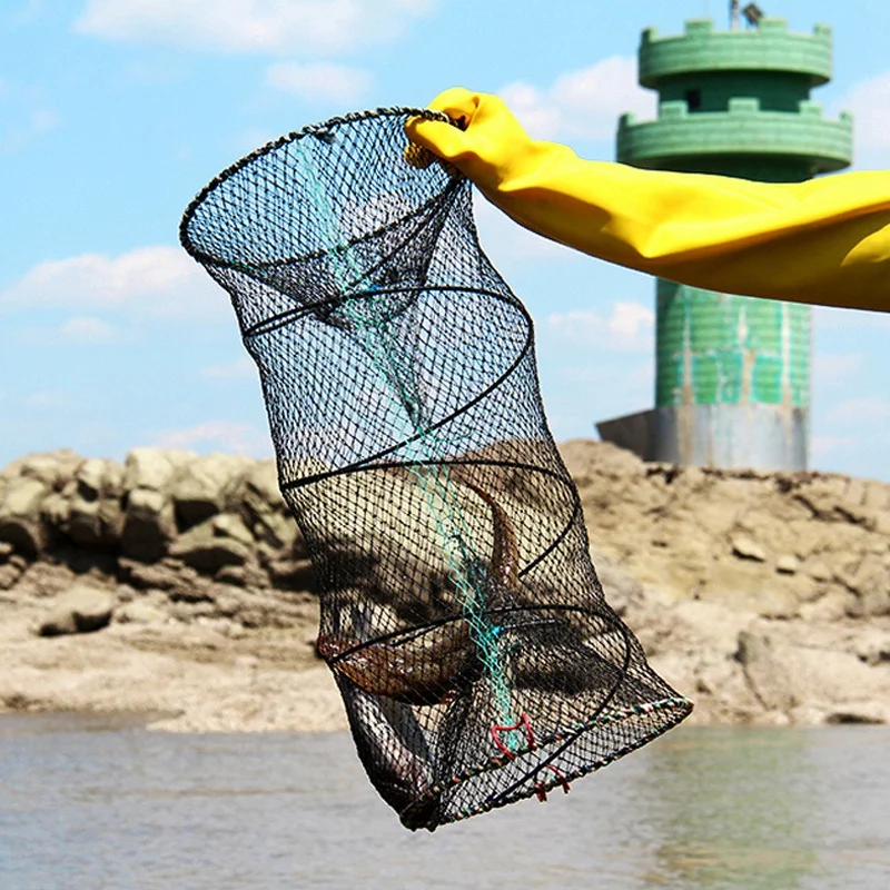New Folding Fishing Net Baits Crab Crawdad Shrimp Minnow Fishing Bait Trap Cast Dip Net Spring Cage Mesh Trap Network