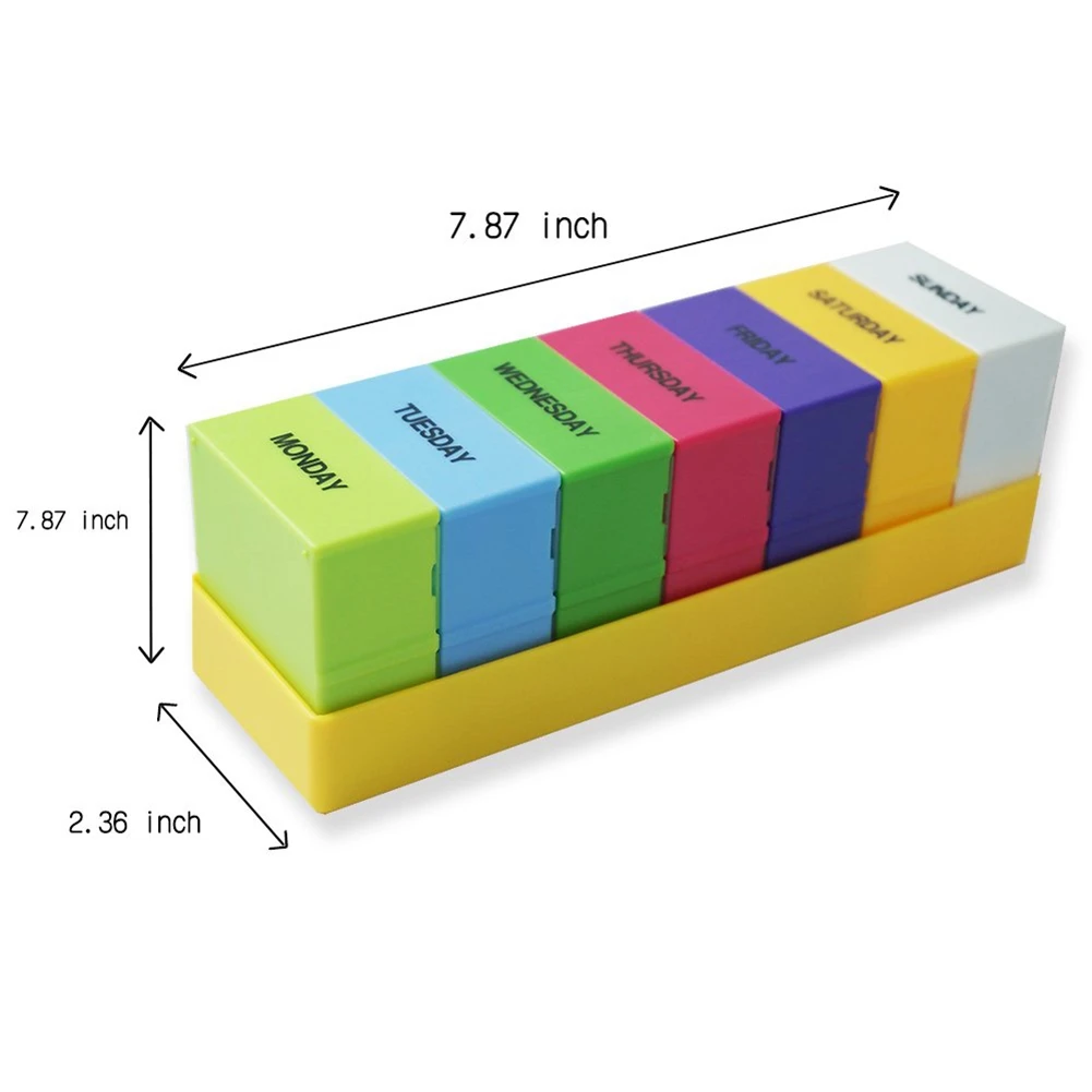 Portable 7 Days 28 Grids Colorful Rectangular Plastic Pill Box Household Pill Cases