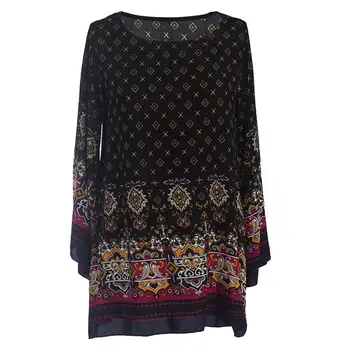 

Vintage Baroque Women Geometry Printed Long Sleeve Loose Holiday Lightweight breathable comfortable office streetwear Dress