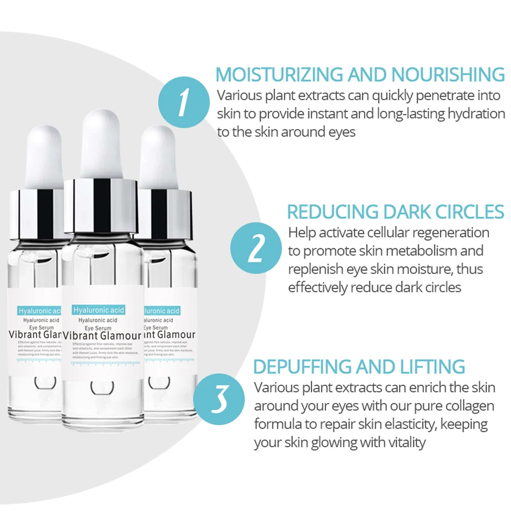 VIBRANT GLAMOUR Hyaluronic Acid Eye Serum Anti Wrinkle Aging Essence Remover Dark Circles Fat Granule Against 4