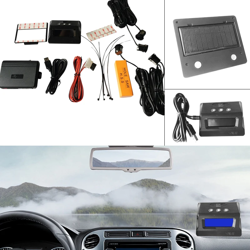 

solar +USB DIY install wireless parking sensor with 4 radar blind spot HUD display parking monitor reversing for Car-detector