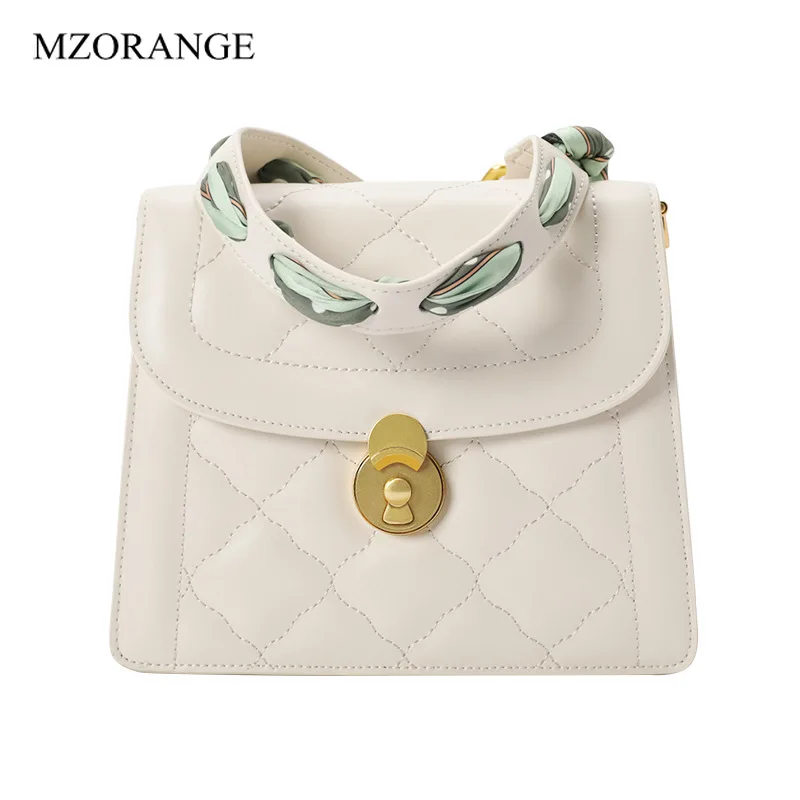 

Grnuine Leather Rhombic Women Tote Crossbody Bag Strap With Scarf Small Square Bag 2019 Female Wild Fashion Shoulder Organ Bags