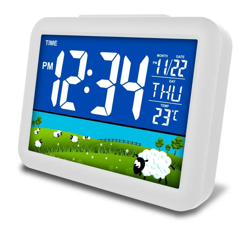 Modern Electronic Table Clock Creative Digital Desk Clock LCD Voice Control Clock with Date/Time/Temperature Display Home Decor - Цвет: grassland