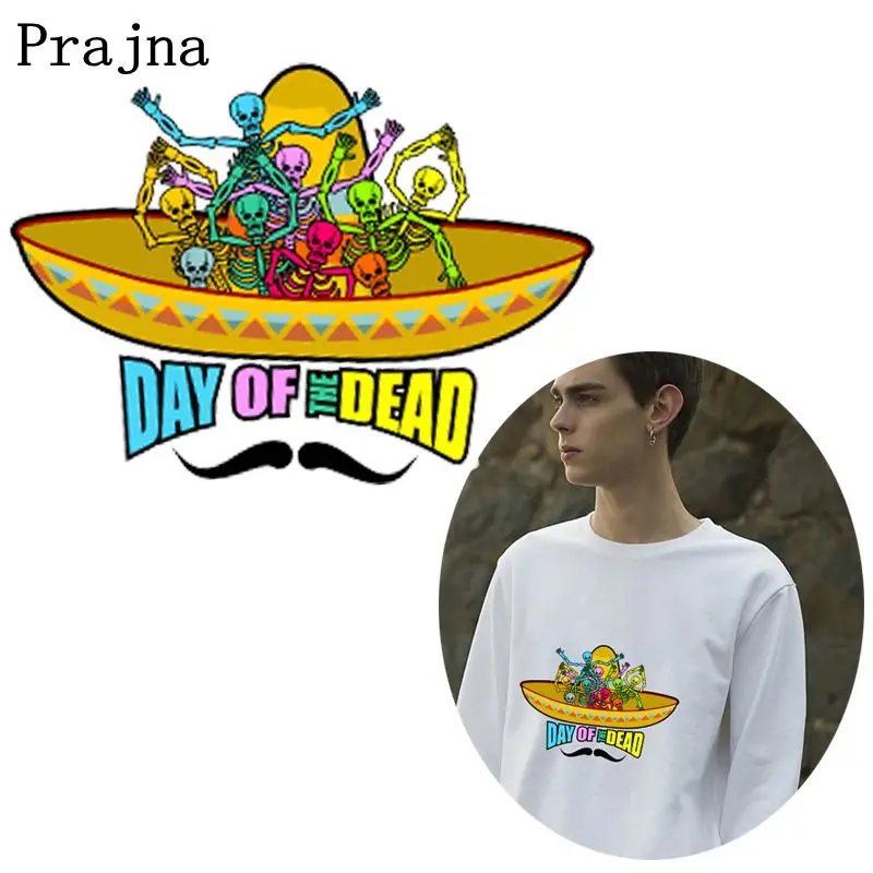 

Prajna Punk Skull Iron On Transfers Vinyl Heat Transfer Motorcycle Style Ironing Appliques Stickers Thermal Patches For Clothing