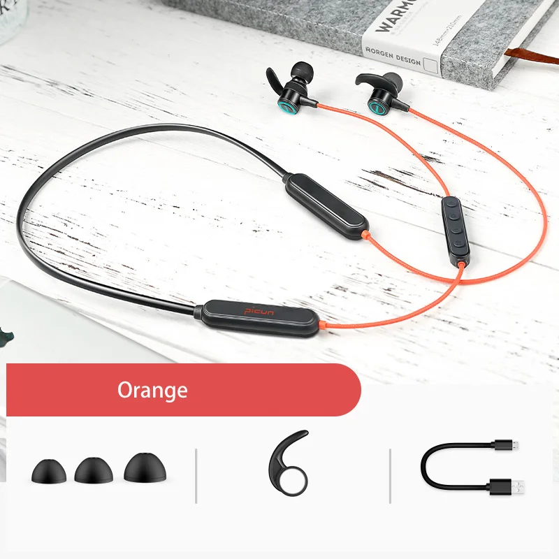 orange Новейшие беспроводные наушники Picun H26X Sport bluetooth v5.0 IPX7, гарнитура RGB, светодиодный 7, сменный свет, шейные стерео наушники - Цвет: orange