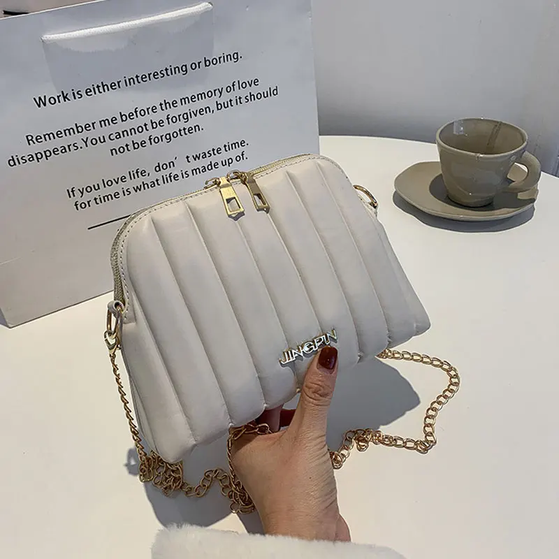

Зимние повседневные Простые сумки для женщин, плиссированная женская сумка через плечо, Маленькая женская сумка на цепочке из искусственной кожи, женская сумка на плечо