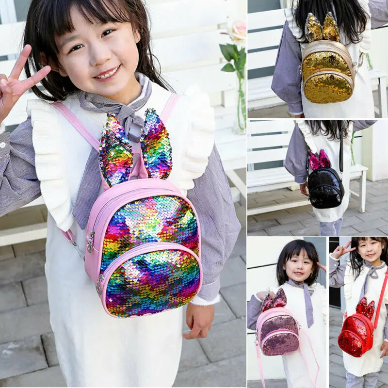  Pudcoco Children Kids Rabbit Ears Sequin Backpack School Bag Rucksack Kindergarten Girls Lovely Fas - 4000075403257