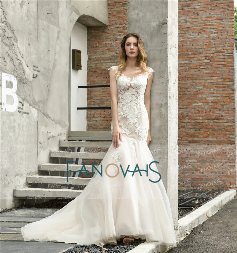 Элегантное прозрачное свадебное платье vestido de noiva с рукавами-крылышками, свадебное платье русалки, свадебное платье
